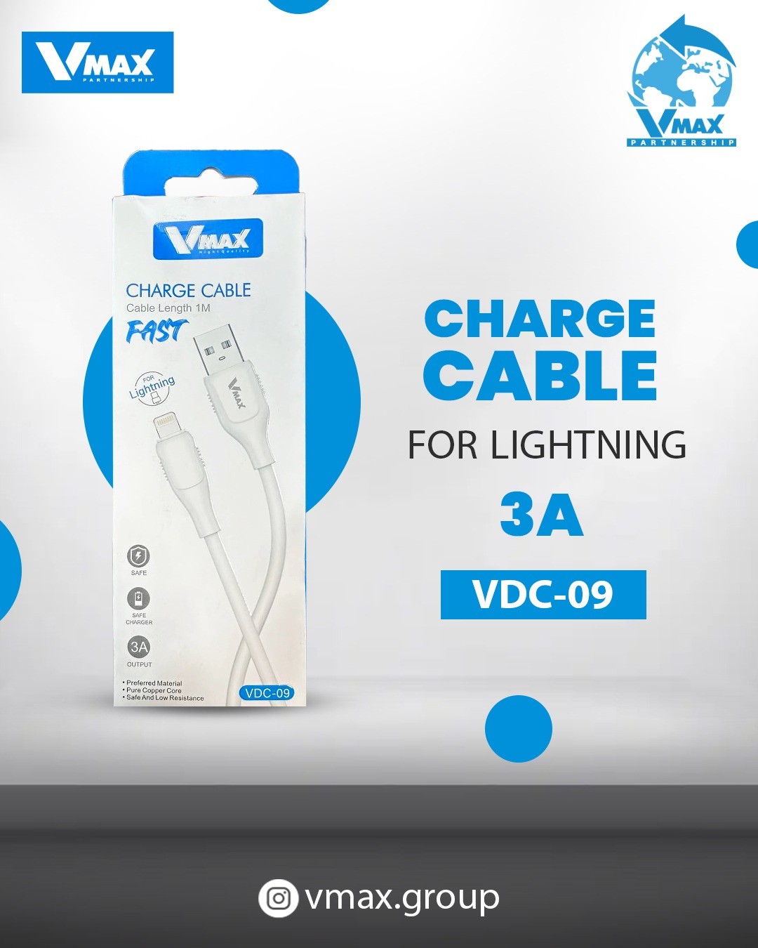 USB CABLE    3A / IPHONE / FAST     وصلة في ماكس ايفون 5 فاست 3 امبير    V MAX    VDC 09